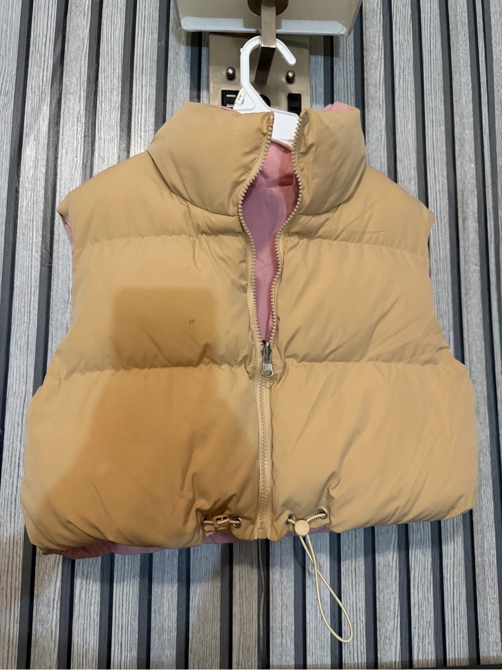 Kids Reversible Puffer Vest in Khaki/Tan and Pink